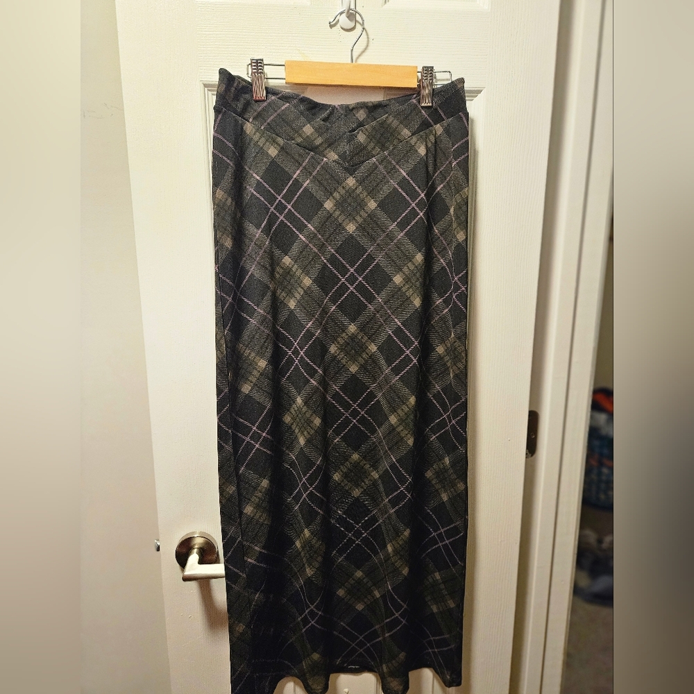 Women’s Plaid Madi Skirt - Black and Green with Pink Accent